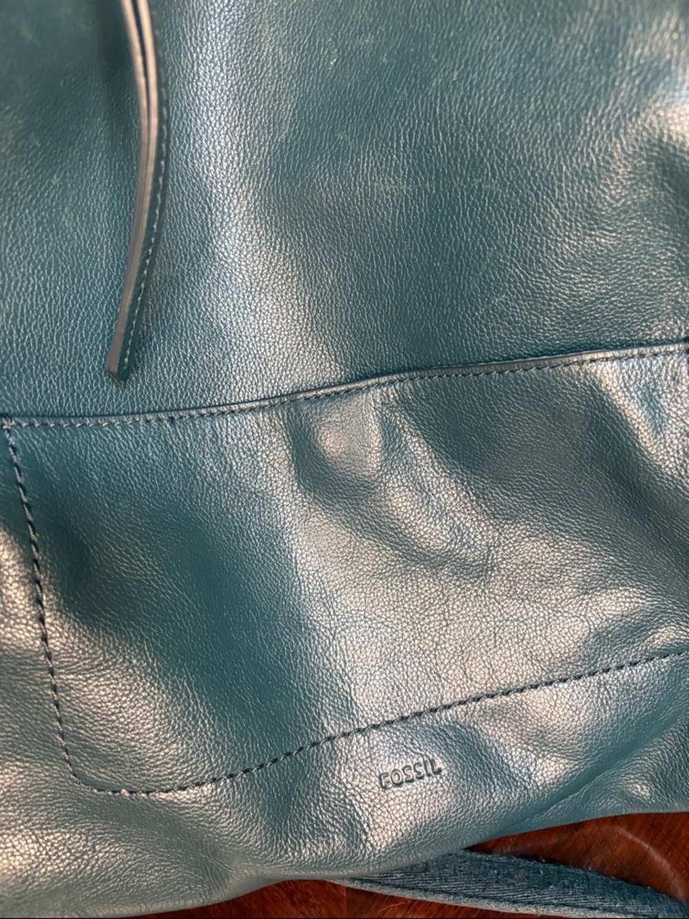 Fossil Teal Leather Shoulder Bag with Gold-Tone Hardware - Picture 2 of 10